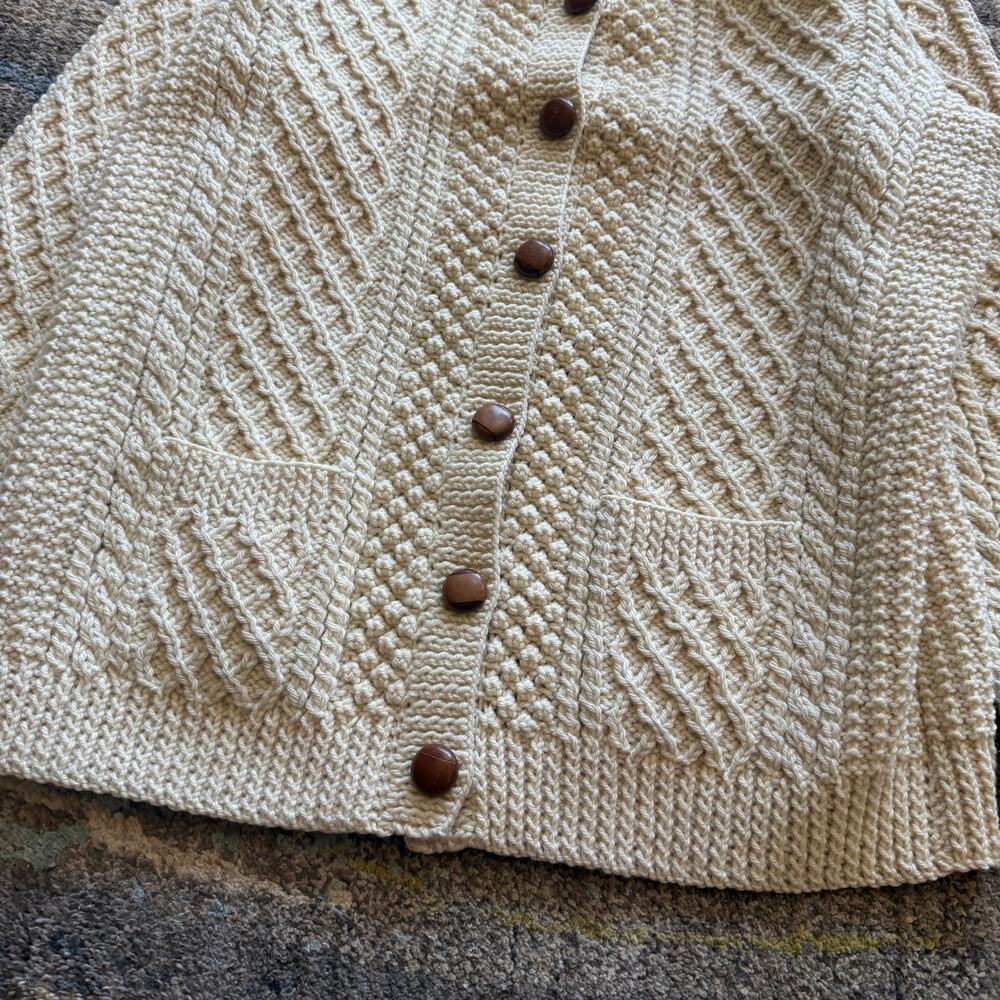 Vintage 80's Cardery Hand Knit Pure Wool Ireland Cream Knit Cardigan Sweater M - Picture 2 of 10